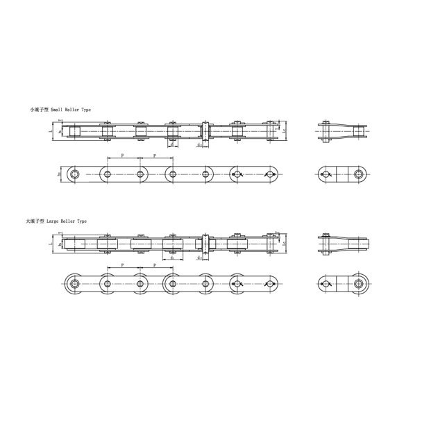 Rantai konveyor pitch ganda