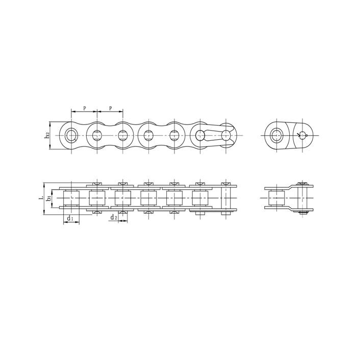 Rantai rol presisi nada pendek baja tahan karat