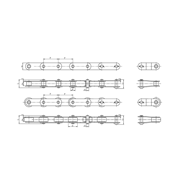 Rantai konveyor pitch ganda baja tahan karat