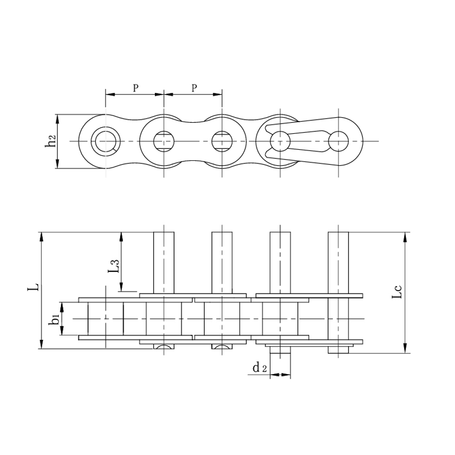 Rantai konveyor pitch pendek diperpanjang pin