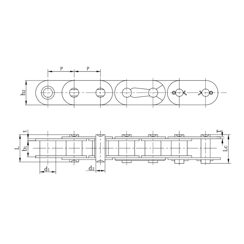 Rantai roller dengan pelat samping lurus (seri B)