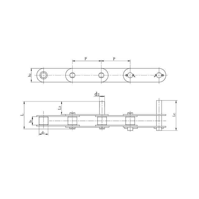 Rantai konveyor pitch ganda baja tahan karat dengan pin yang diperpanjang