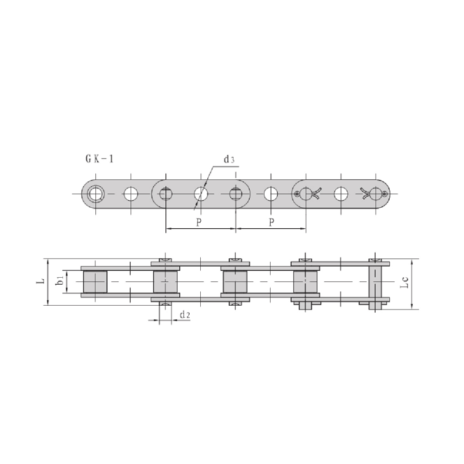 Rantai konveyor pitch ganda dengan lubang tengah