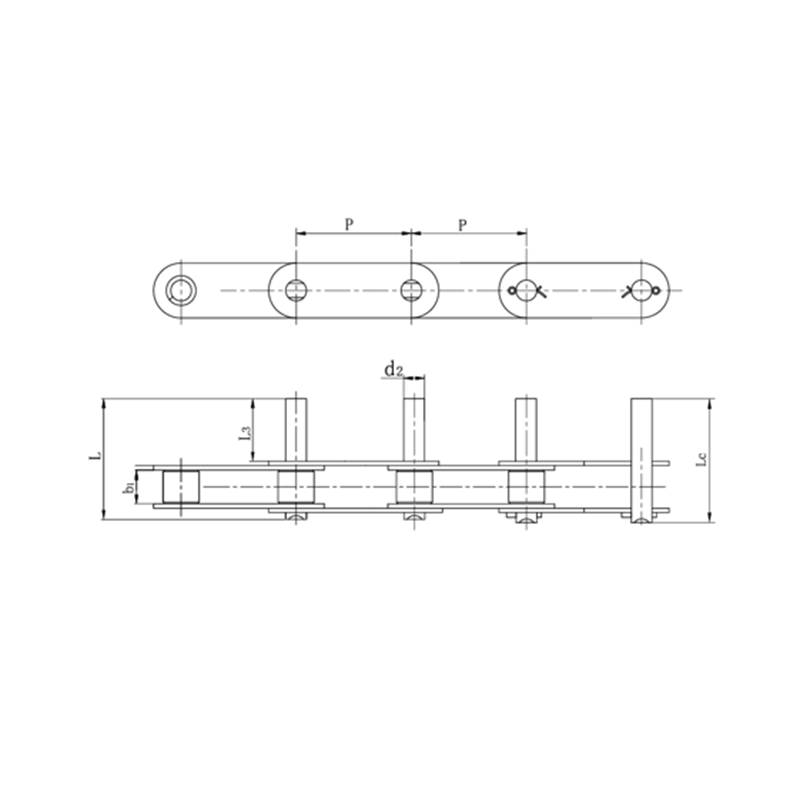 Rantai konveyor pitch ganda dengan pin yang diperpanjang